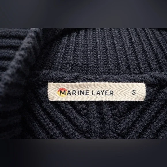 Marine Layer Black Ribbed Mock Neck Chevron Knit Sweater S - Picture 7 of 12